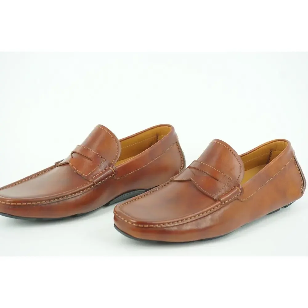 Magnanni Vance Penny Driving Loafers SZ 8 Cognac brown Leather $350 Slip On